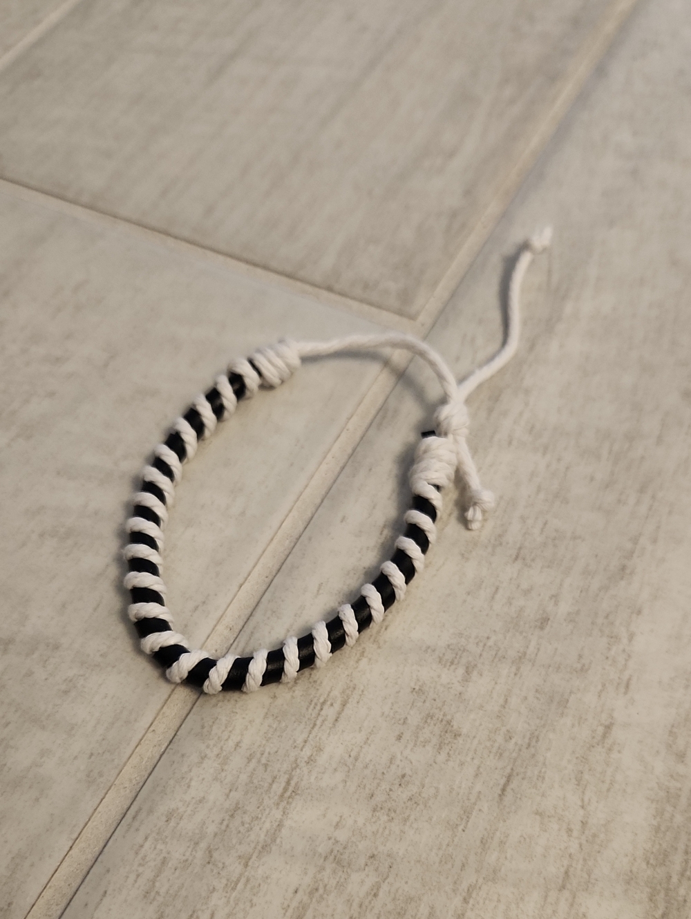 Handwoven Black and White Adjustable Rope Bracelet